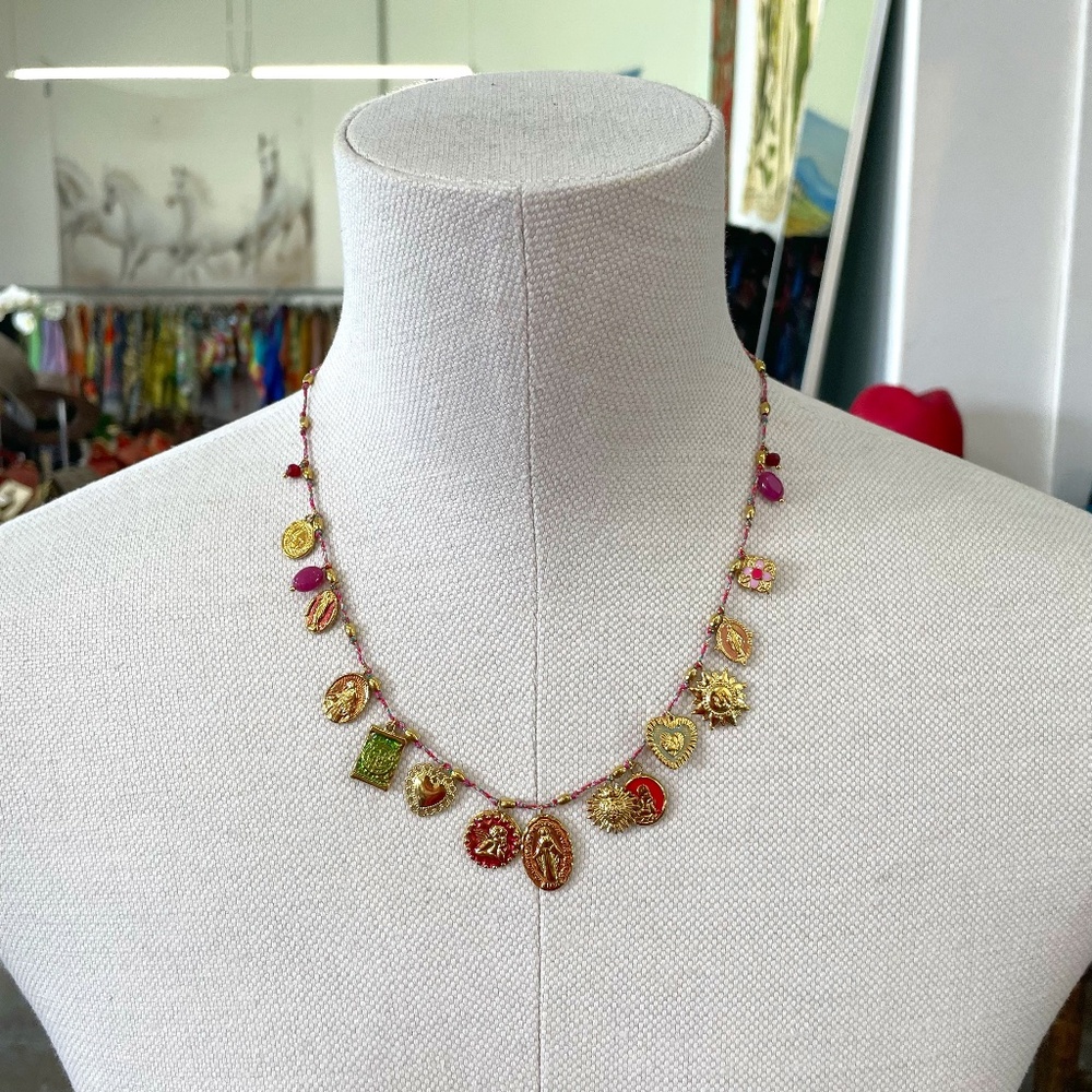 Habaha Paris Pink Multi Charm Necklace